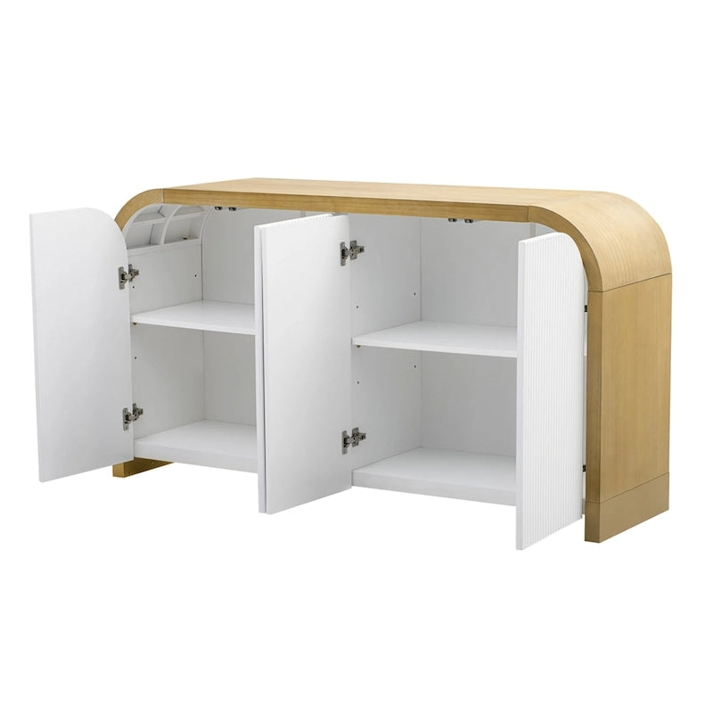 Meuble d'angle incurvé en bois avec étagères réglables et 4 portes