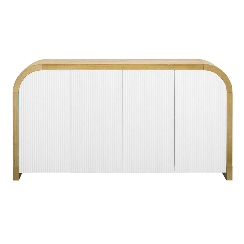 Meuble d'angle incurvé en bois avec étagères réglables et 4 portes