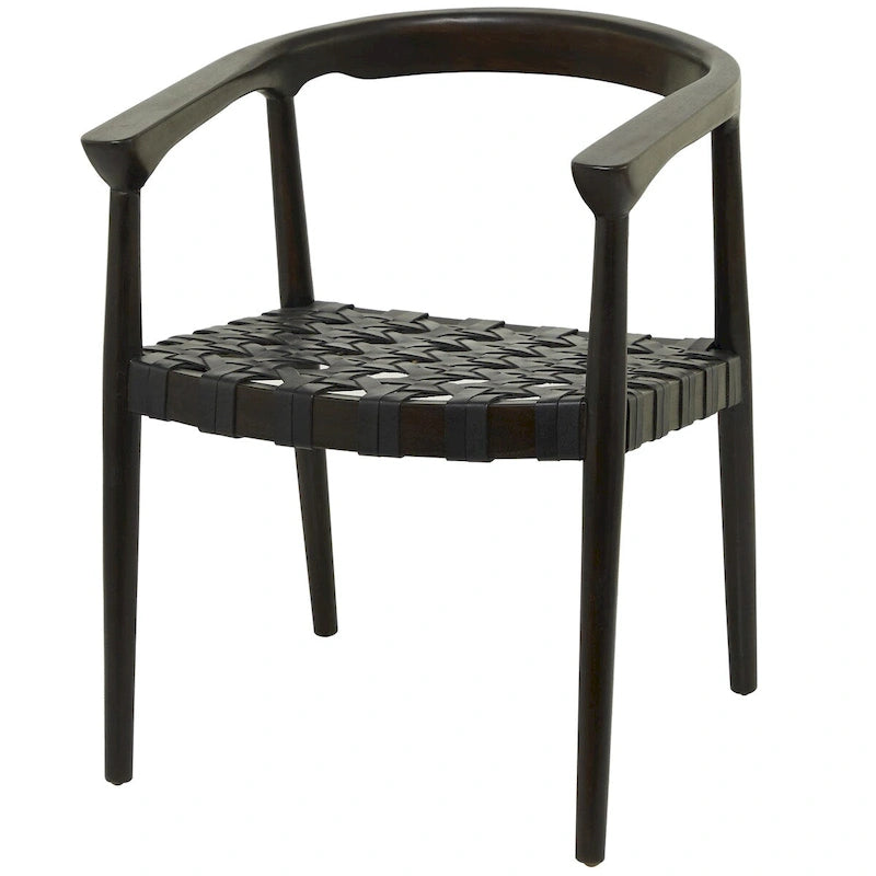 Chaise de salle à manger tressée à la main en bois de teck avec accoudoirs - Marron ou marron foncé - Roche River Decor