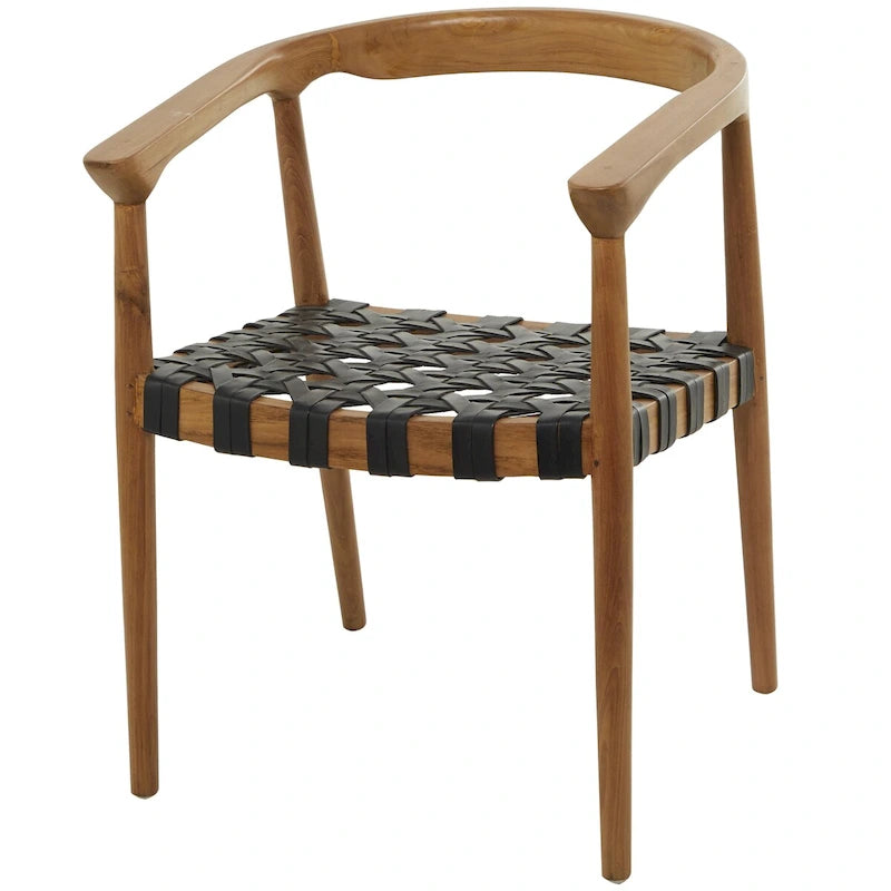 Chaise de salle à manger tressée à la main en bois de teck avec accoudoirs - Marron ou marron foncé - Roche River Decor