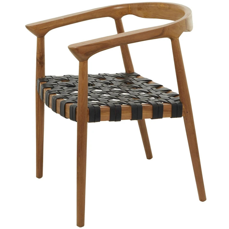 Chaise de salle à manger tressée à la main en bois de teck avec accoudoirs - Marron ou marron foncé - Roche River Decor