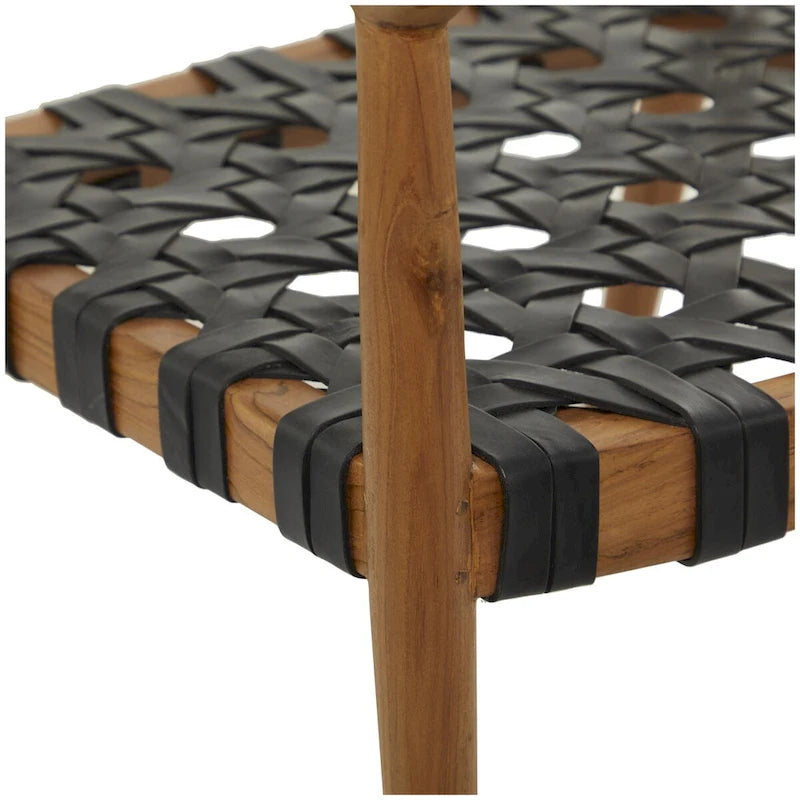 Chaise de salle à manger tressée à la main en bois de teck avec accoudoirs - Marron ou marron foncé - Roche River Decor