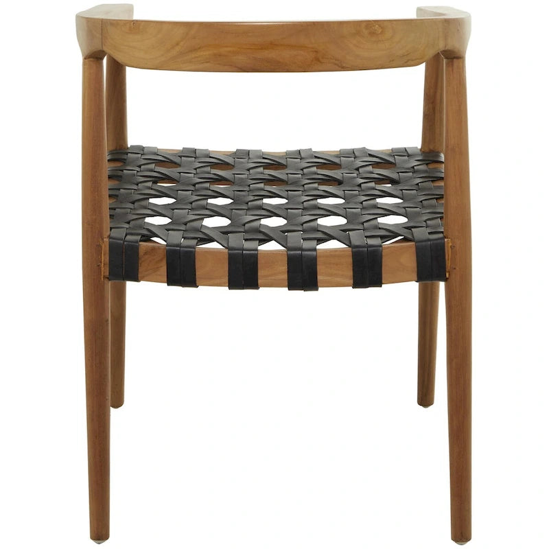 Chaise de salle à manger tressée à la main en bois de teck avec accoudoirs - Marron ou marron foncé - Roche River Decor