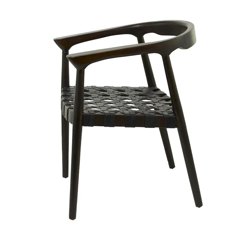 Chaise de salle à manger tressée à la main en bois de teck avec accoudoirs - Marron ou marron foncé - Roche River Decor
