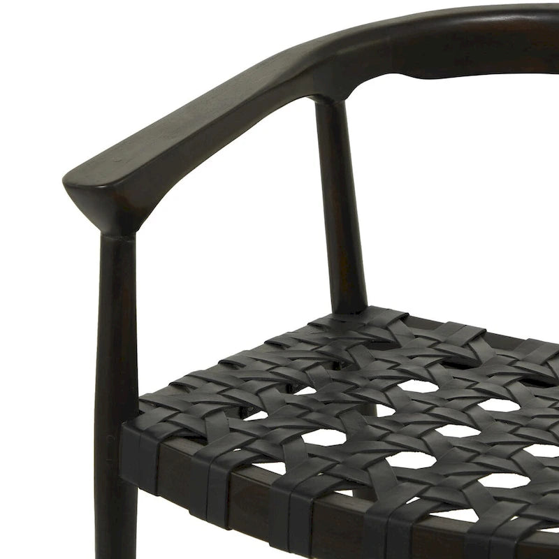 Chaise de salle à manger tressée à la main en bois de teck avec accoudoirs - Marron ou marron foncé - Roche River Decor