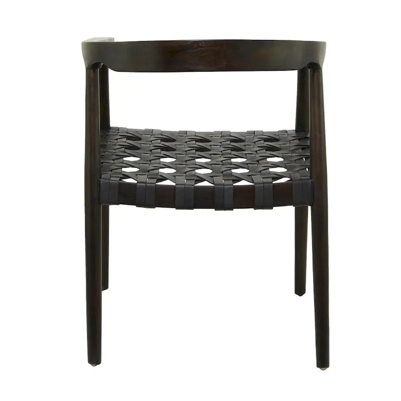 Chaise de salle à manger tressée à la main en bois de teck avec accoudoirs - Marron ou marron foncé - Roche River Decor