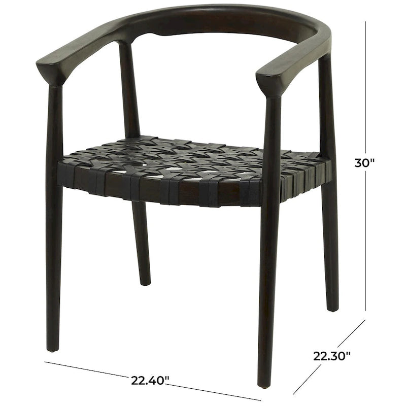 Chaise de salle à manger tressée à la main en bois de teck avec accoudoirs - Marron ou marron foncé - Roche River Decor