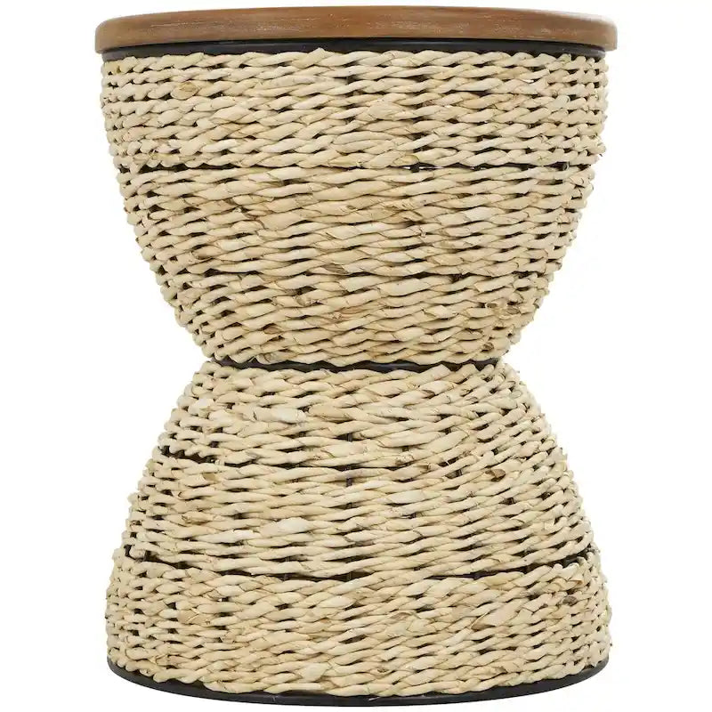 Table d'appoint en rotin tressé à la main avec plateau en bois et cadre noir – marron clair ou marron – Roche River Decor
