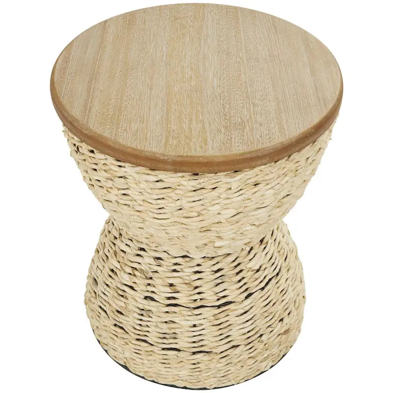 Table d'appoint en rotin tressé à la main avec plateau en bois et cadre noir – marron clair ou marron – Roche River Decor