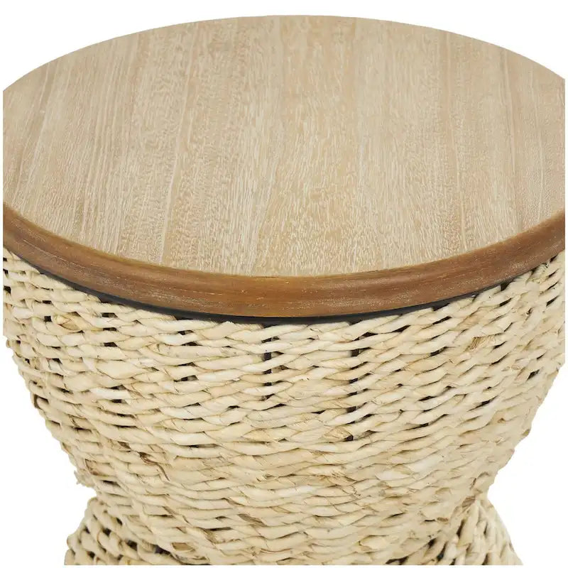 Table d'appoint en rotin tressé à la main avec plateau en bois et cadre noir – marron clair ou marron – Roche River Decor