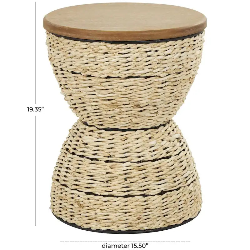 Table d'appoint en rotin tressé à la main avec plateau en bois et cadre noir – marron clair ou marron – Roche River Decor