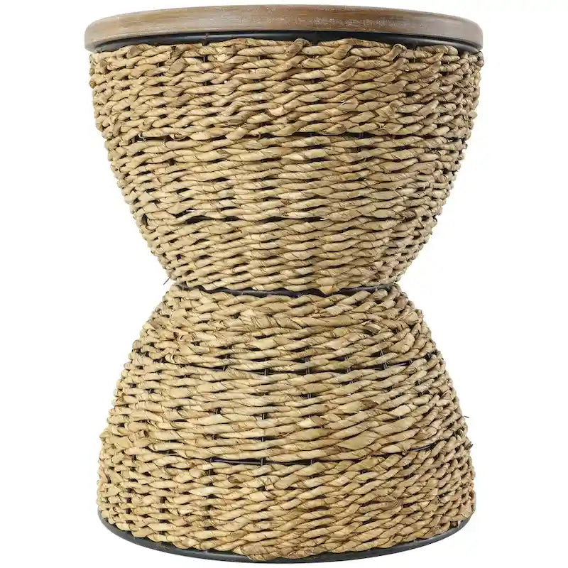 Table d'appoint en rotin tressé à la main avec plateau en bois et cadre noir – marron clair ou marron – Roche River Decor