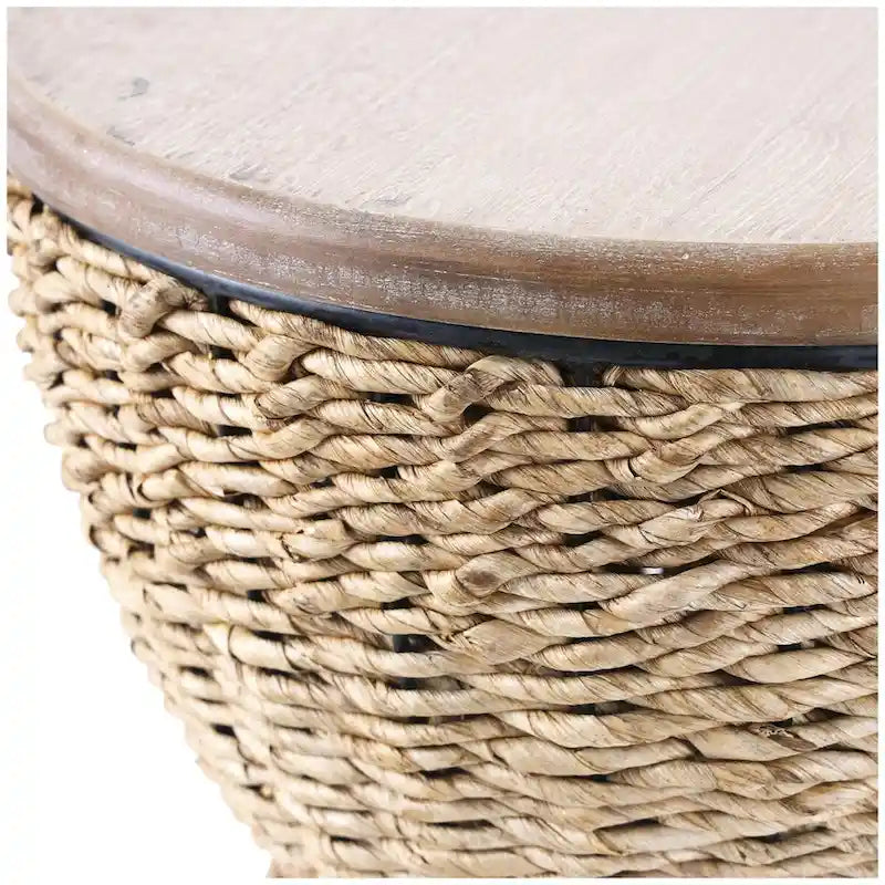 Table d'appoint en rotin tressé à la main avec plateau en bois et cadre noir – marron clair ou marron – Roche River Decor
