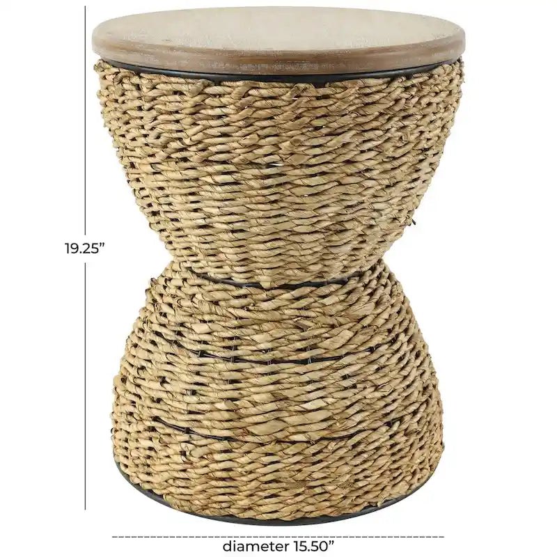 Table d'appoint en rotin tressé à la main avec plateau en bois et cadre noir – marron clair ou marron – Roche River Decor