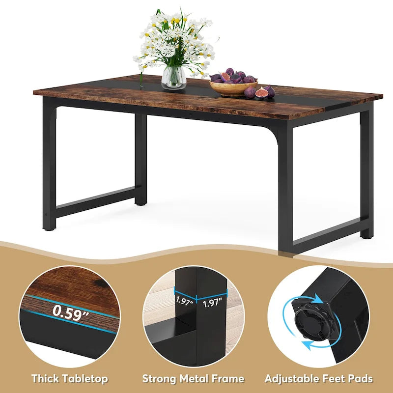 Table à manger industrielle 160 cm, table de cuisine moderne - 160 L x 80 l x 74 H