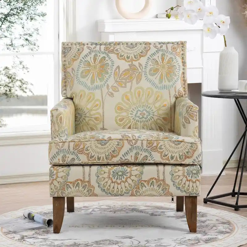 Fauteuils d'appoint rembourrés en tissu avec pieds en bois