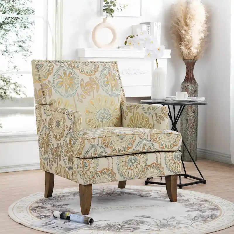 Fauteuils d'appoint rembourrés en tissu avec pieds en bois