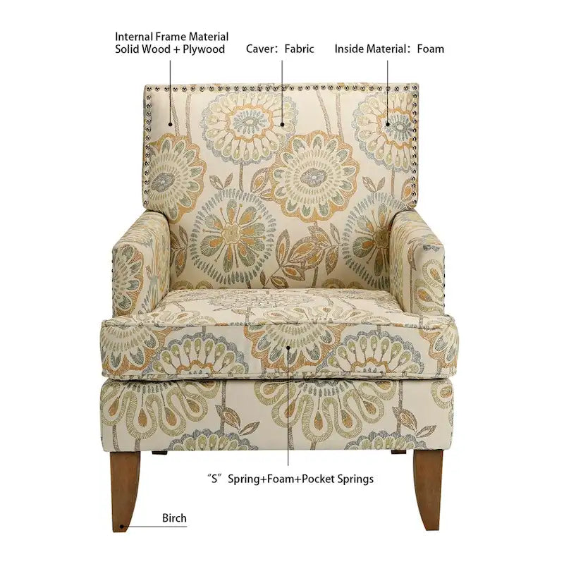 Fauteuils d'appoint rembourrés en tissu avec pieds en bois