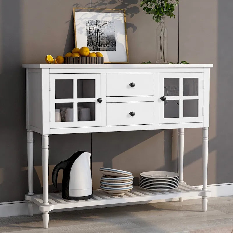 Meuble Console de Rangement Buffet en Bois Blanc Style Ferme pour Entrée