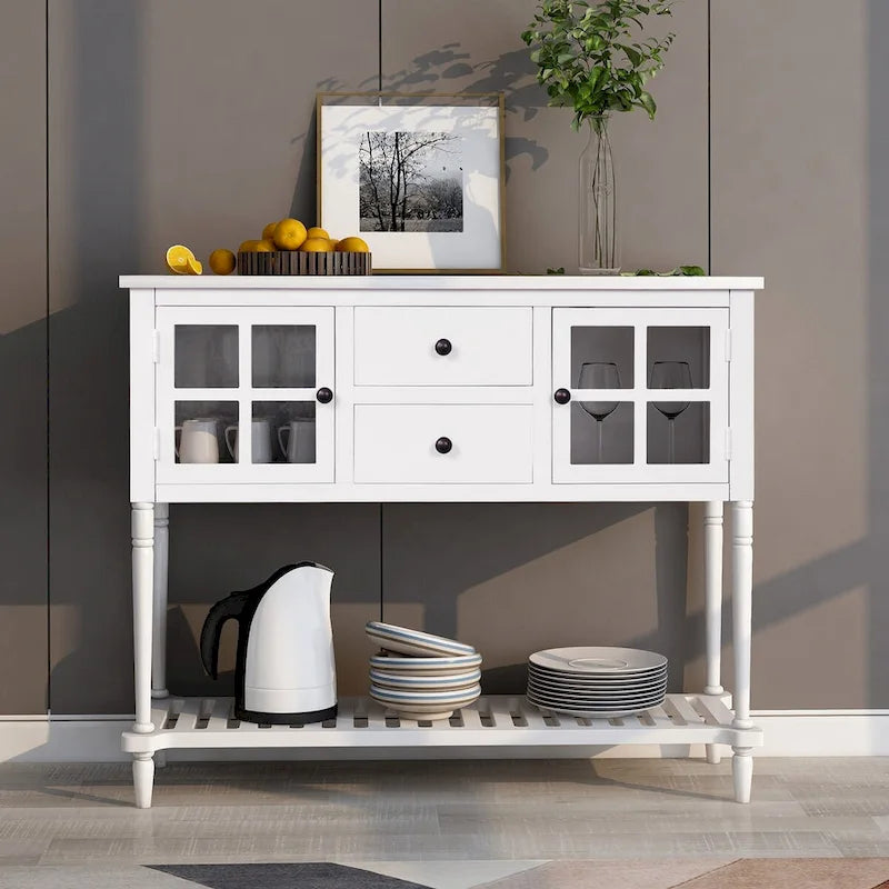 Meuble Console de Rangement Buffet en Bois Blanc Style Ferme pour Entrée
