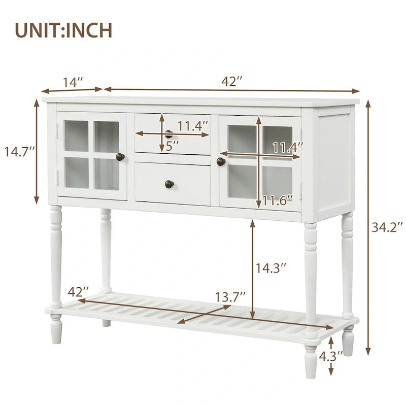 Meuble Console de Rangement Buffet en Bois Blanc Style Ferme pour Entrée