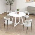 Ensemble de salle à manger rond 5 pièces Durban, table de salle à manger à tréteaux avec 4 chaises en bouclette pour coin petit-déjeuner, cuisine, salon