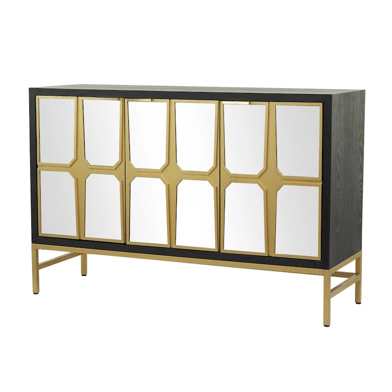 Meuble bas en bois avec façade miroir - Doré ou Noir - Roche River Decor