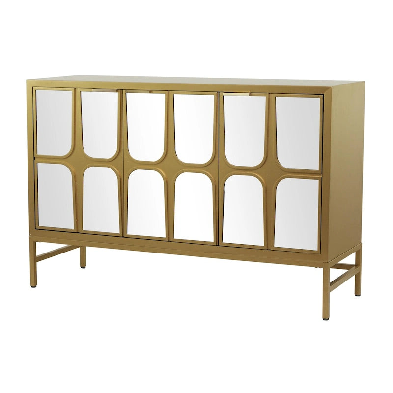 Meuble bas en bois avec façade miroir - Doré ou Noir - Roche River Decor