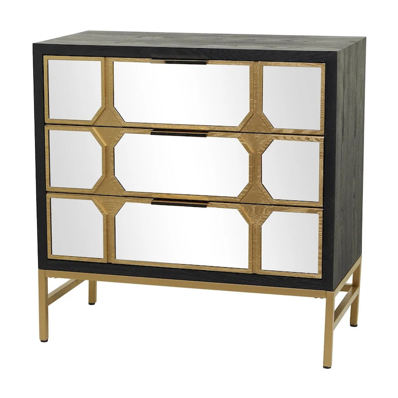 Meuble bas en bois avec façade miroir - Doré ou Noir - Roche River Decor