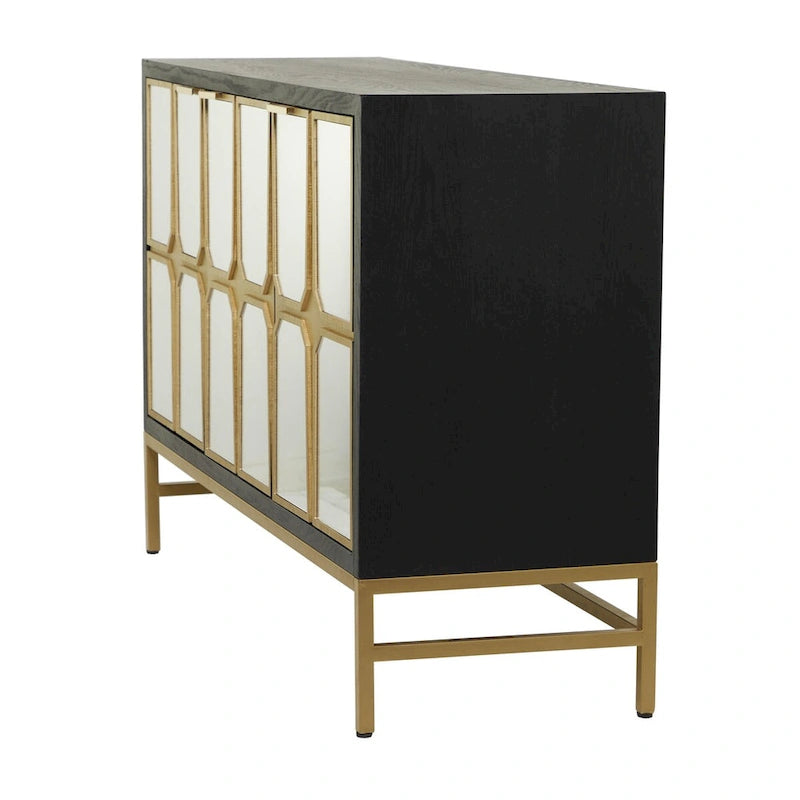 Meuble bas en bois avec façade miroir - Doré ou Noir - Roche River Decor