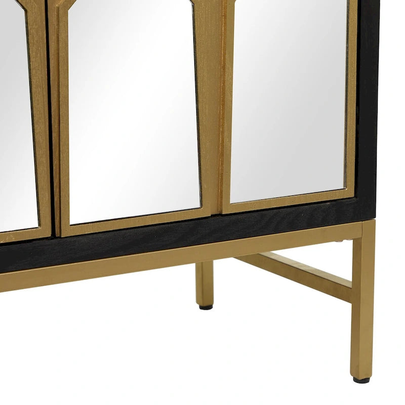 Meuble bas en bois avec façade miroir - Doré ou Noir - Roche River Decor