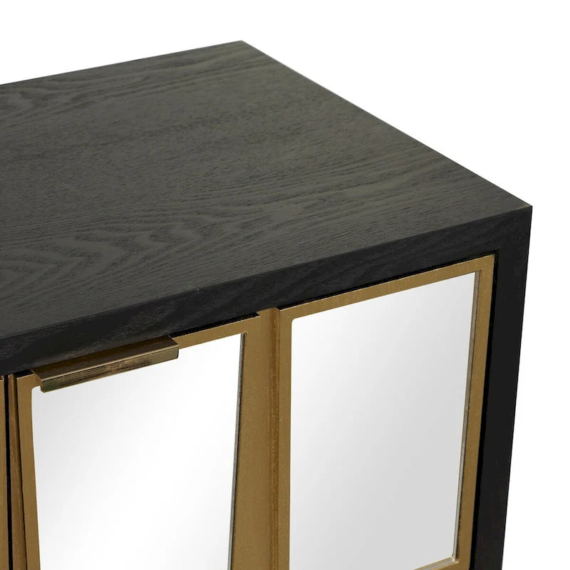 Meuble bas en bois avec façade miroir - Doré ou Noir - Roche River Decor