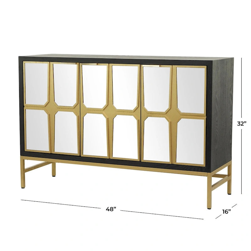 Meuble bas en bois avec façade miroir - Doré ou Noir - Roche River Decor