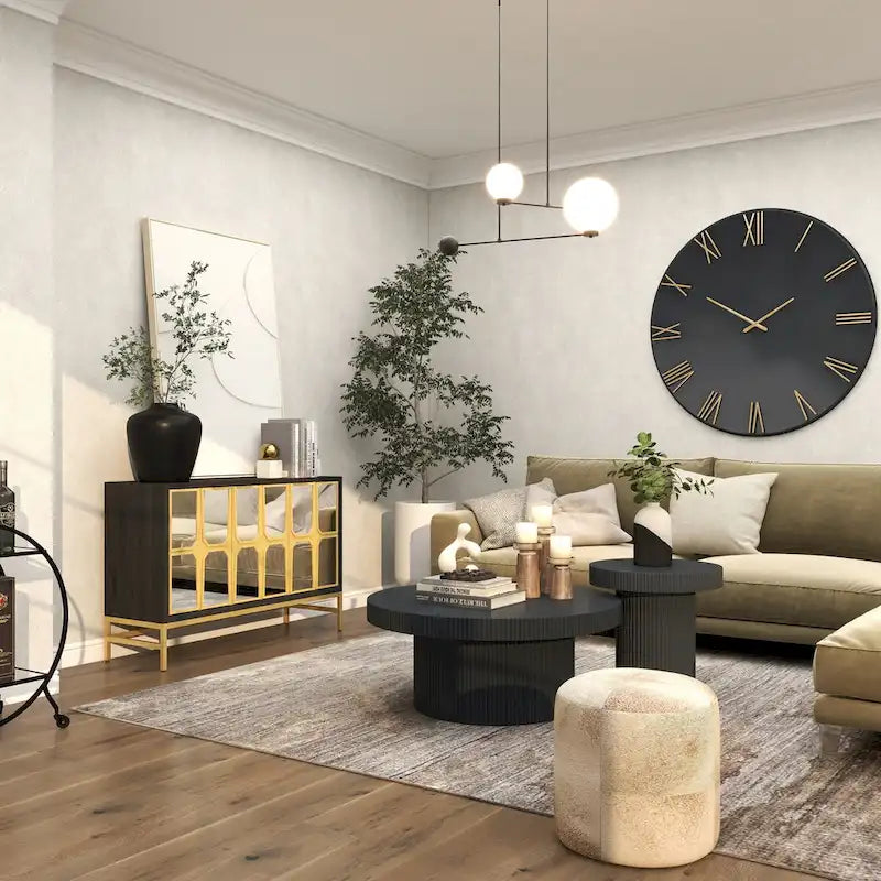 Meuble bas en bois avec façade miroir - Doré ou Noir - Roche River Decor