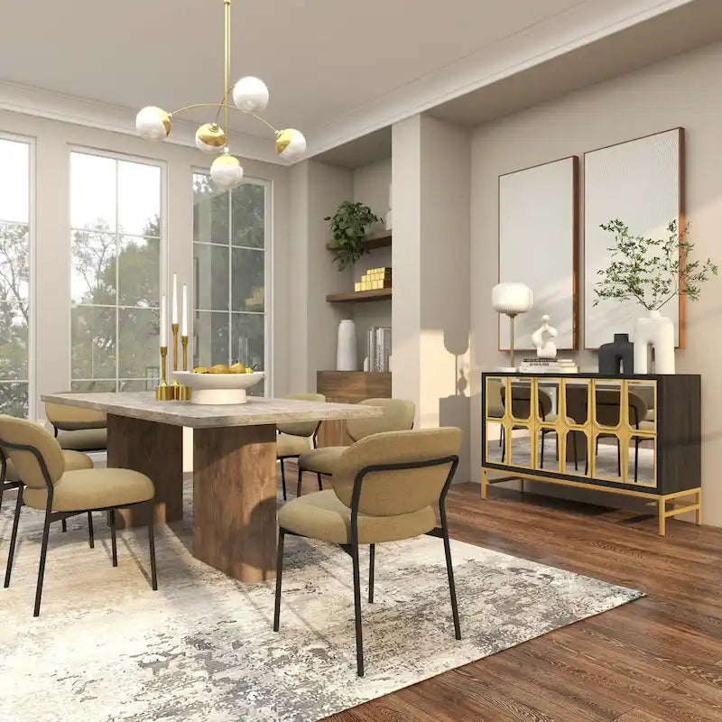 Meuble bas en bois avec façade miroir - Doré ou Noir - Roche River Decor