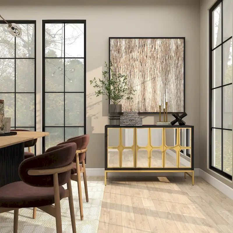Meuble bas en bois avec façade miroir - Doré ou Noir - Roche River Decor