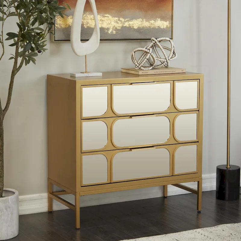 Meuble bas en bois avec façade miroir - Doré ou Noir - Roche River Decor