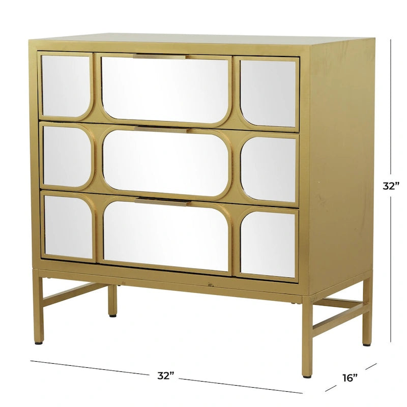 Meuble bas en bois avec façade miroir - Doré ou Noir - Roche River Decor