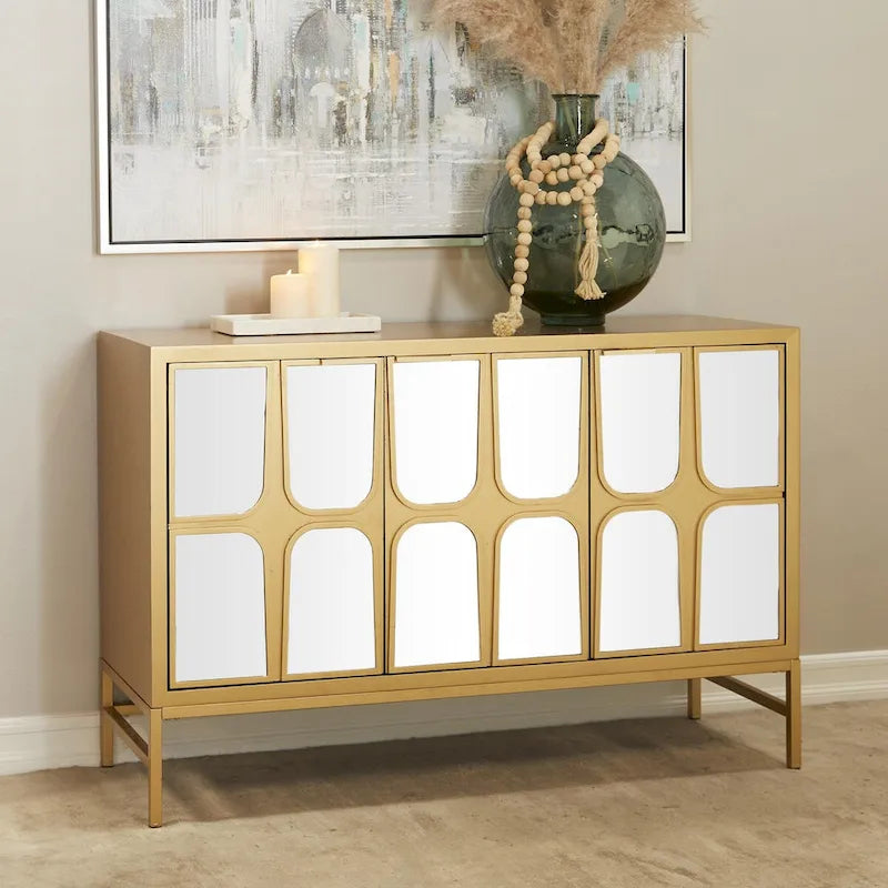 Meuble bas en bois avec façade miroir - Doré ou Noir - Roche River Decor