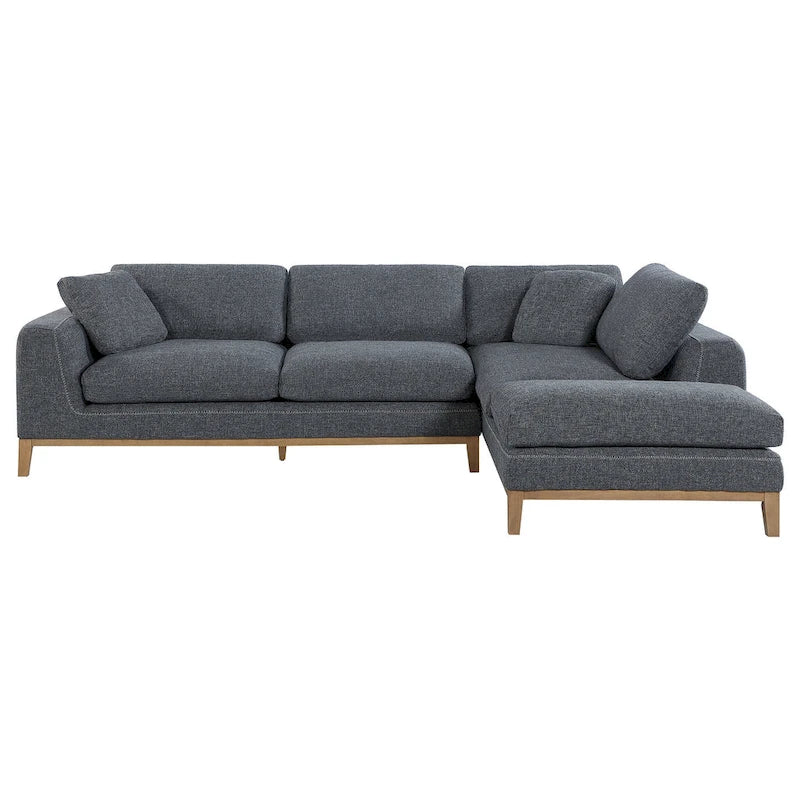 Canapé d'angle modulaire 2 pièces en tissu gris tissé avec 2 oreillers