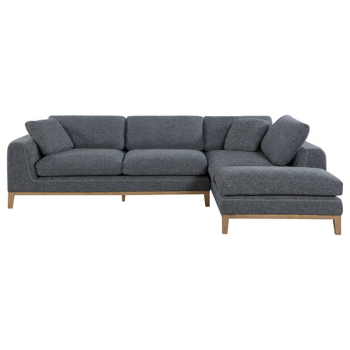 Canapé d'angle modulaire 2 pièces en tissu gris tissé avec 2 oreillers