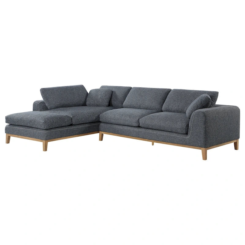 Canapé d'angle modulaire 2 pièces en tissu gris tissé avec 2 oreillers
