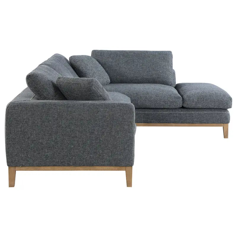 Canapé d'angle modulaire 2 pièces en tissu gris tissé avec 2 oreillers