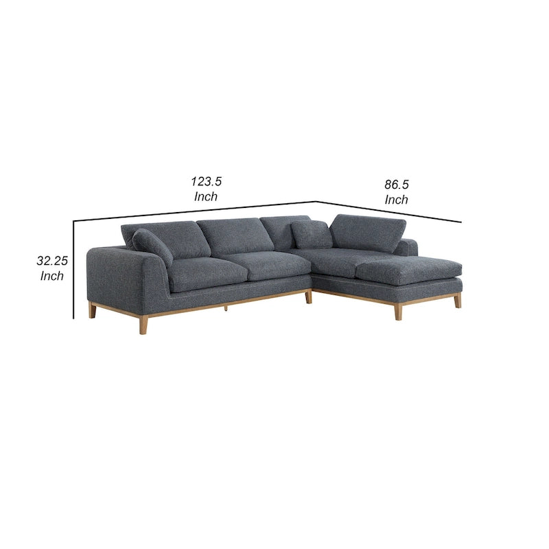Canapé d'angle modulaire 2 pièces en tissu gris tissé avec 2 oreillers