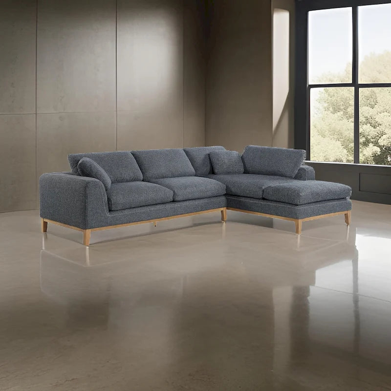 Canapé d'angle modulaire 2 pièces en tissu gris tissé avec 2 oreillers