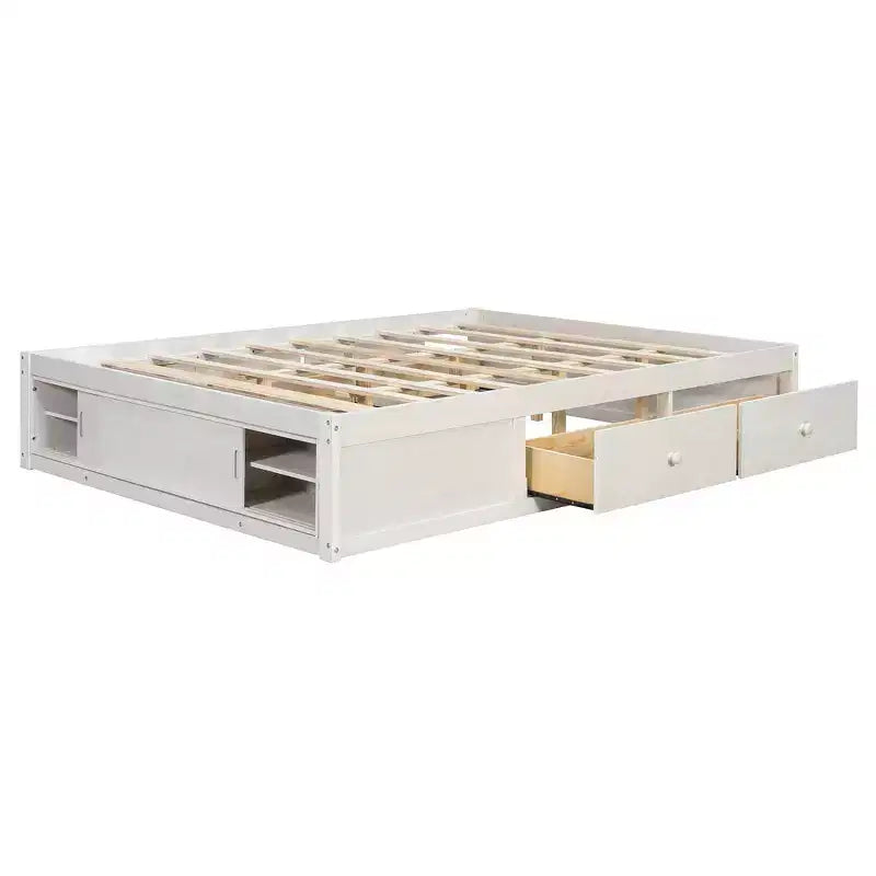 Cadre de lit plateforme Whisen Queen avec 4 tiroirs de rangement et rangement dans le pied de lit