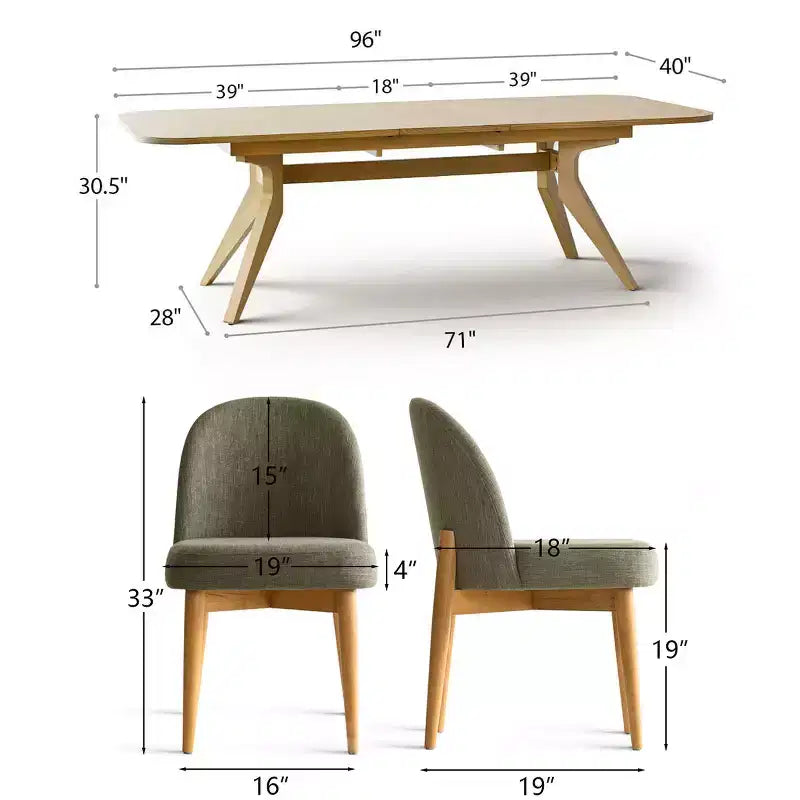 Ensemble de salle à manger 7 pièces, table à tréteaux extensible de 198-244 cm avec chaises rembourrées et pieds en bois massif - Panipeachy