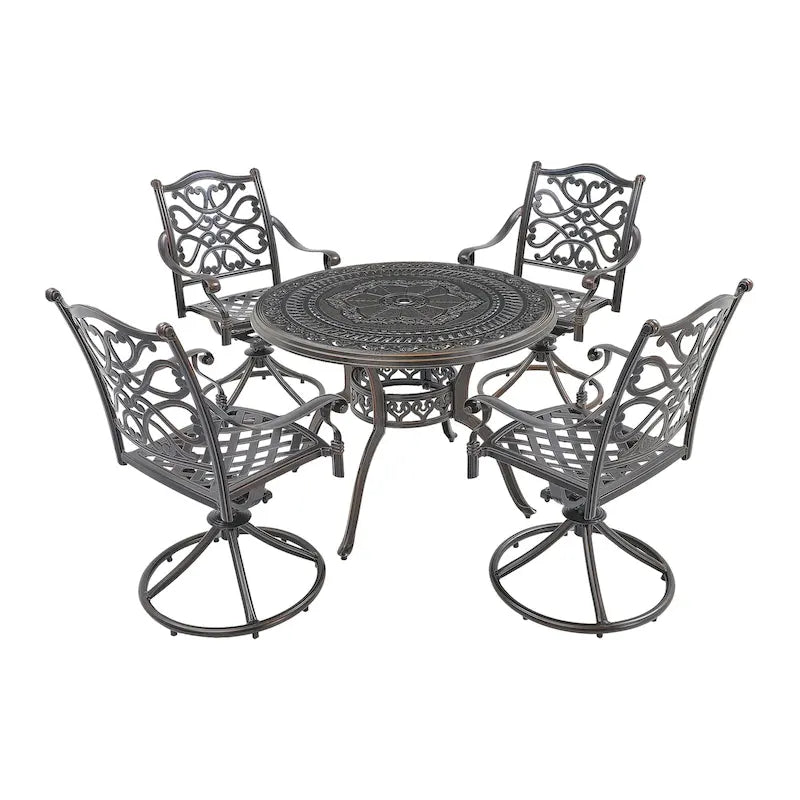 Ensemble de salle à manger d'extérieur 5 pièces en fonte d'aluminium avec 4 chaises pivotantes