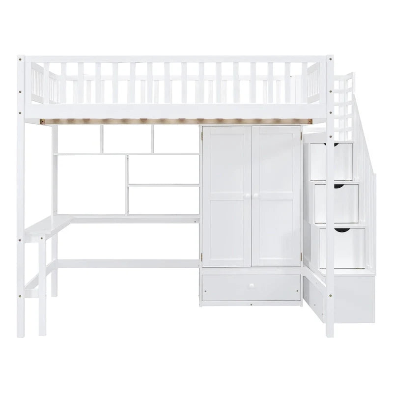Lit mezzanine en pin avec bureau et rangements