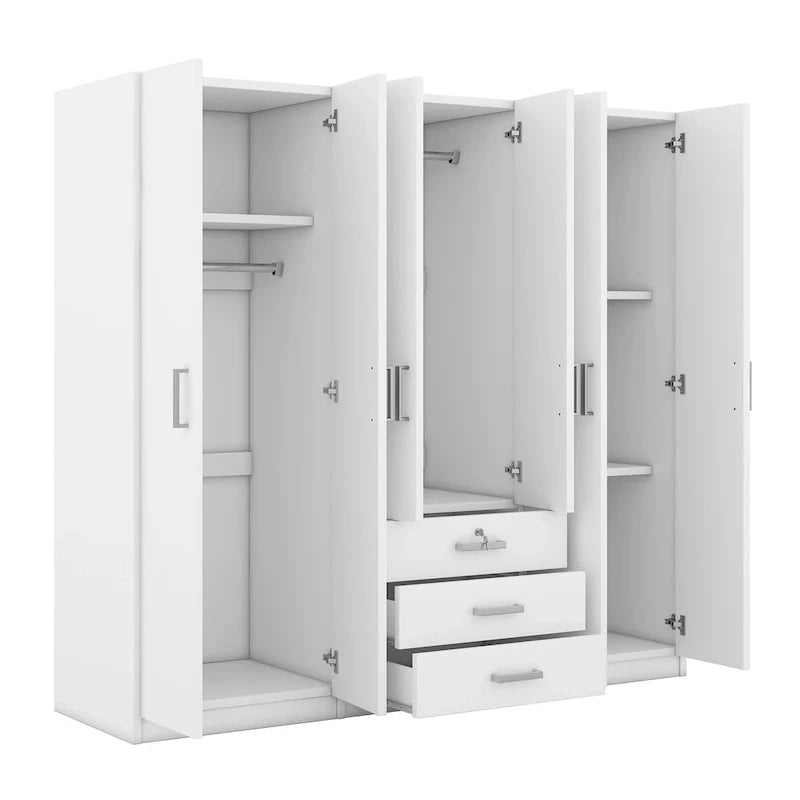 Armoire 6 portes en bois avec 3 grands tiroirs de rangement pour chambre à coucher